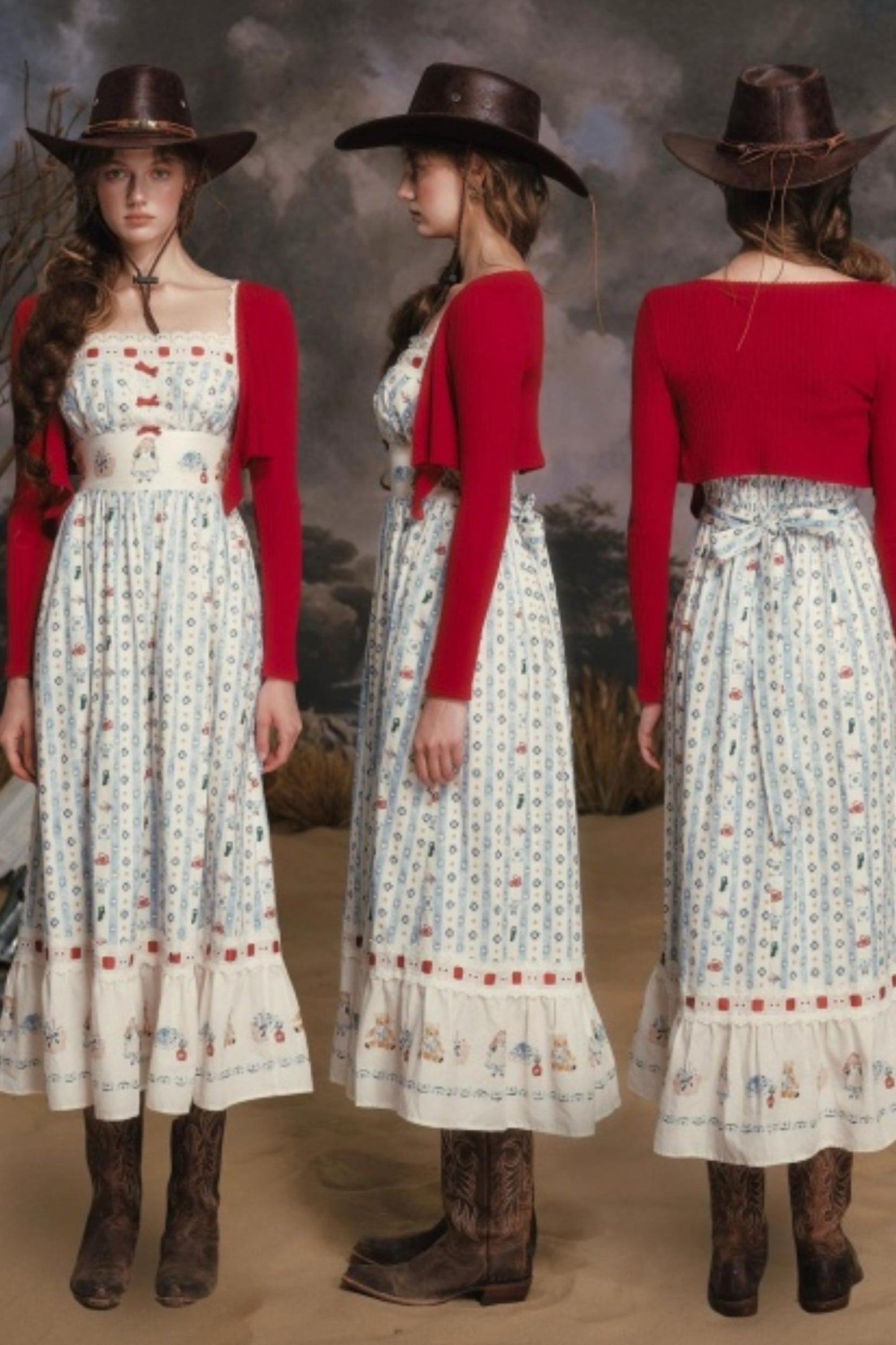 Pastoral Striped Dress Set-Up