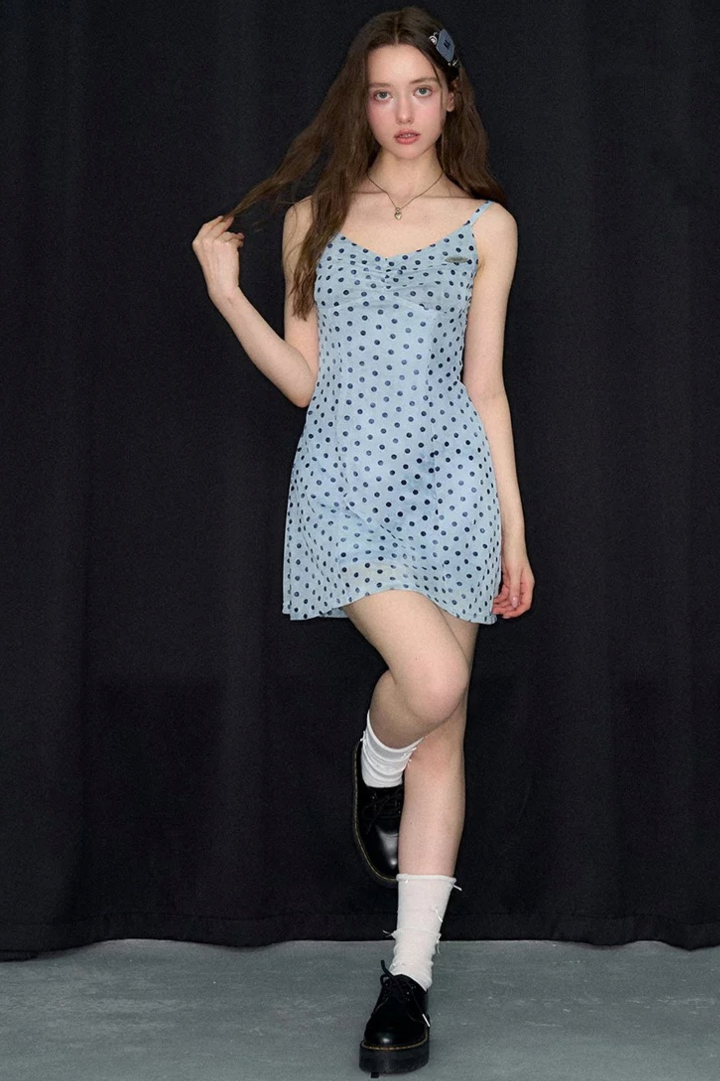 Ice Blue Polka Dot Slip Dress