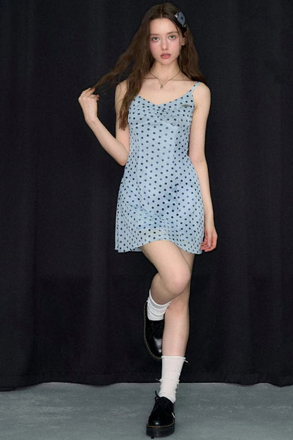 Ice Blue Polka Dot Slip Dress
