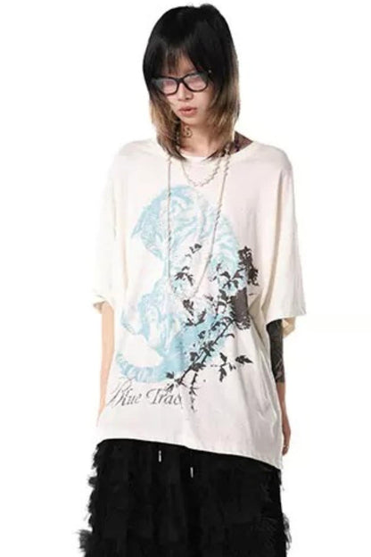 Oversized Cat Floral Legless T-Shirt