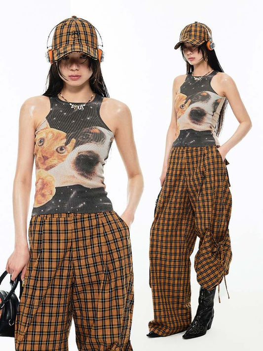 Dog & Cat Print Tight Fit Tank Top