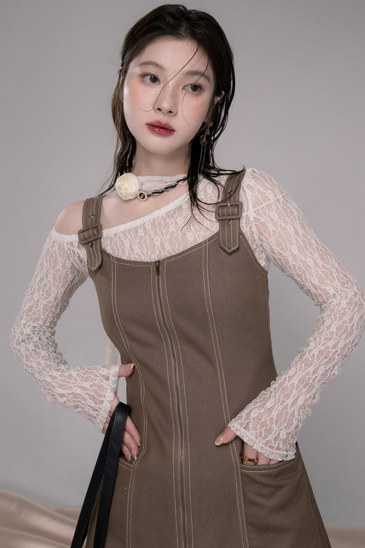 Small Waist Denim Suspender Dress