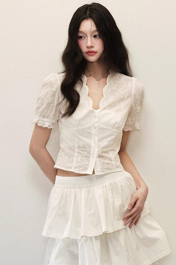 Lace-Crafted Cotton Halter Two-Piece Skirt Set-Up