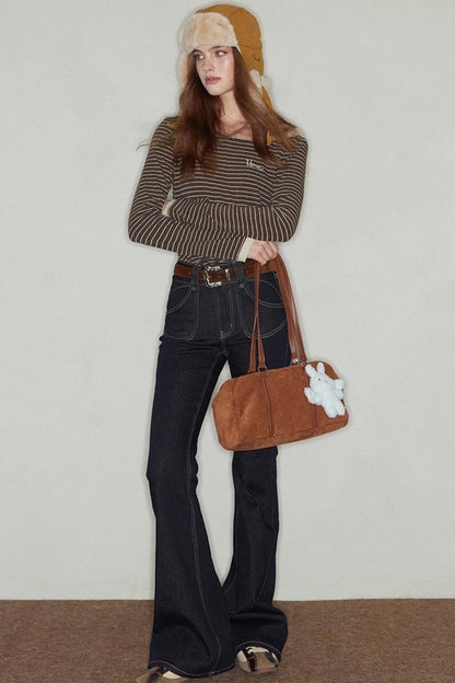 Irregular Topline Slim Bootcut Jeans