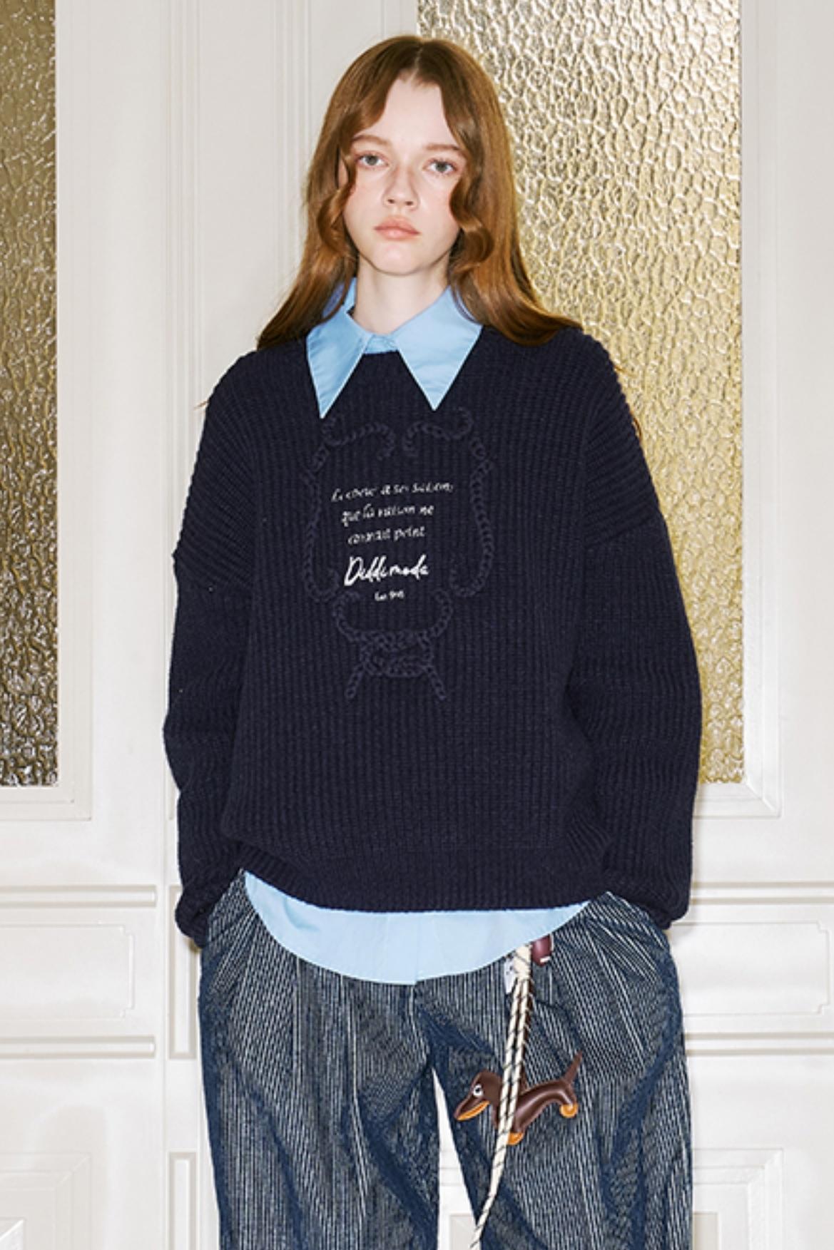 Ribbon Embroidery Crew Neck Top