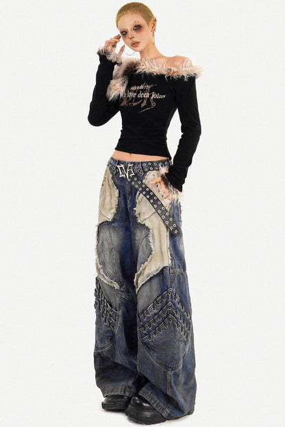 Irregular Patchwork Wide-Leg Pants