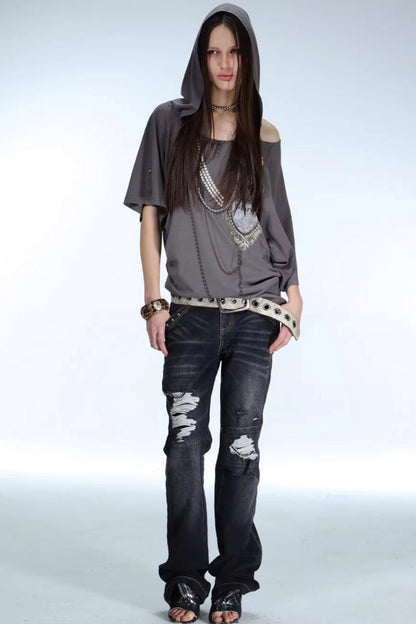 Retro Gemstone Hooded Top