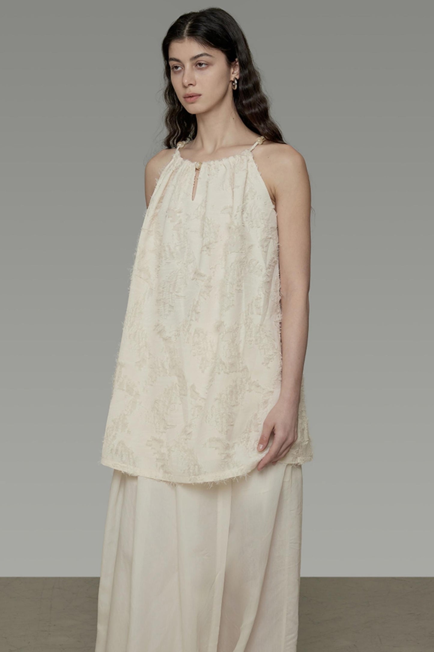 Floral Elegance Beaded Suspenders Top