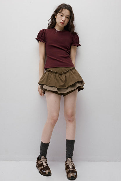 Dreamscape Stitched Brown Puffy Skirt