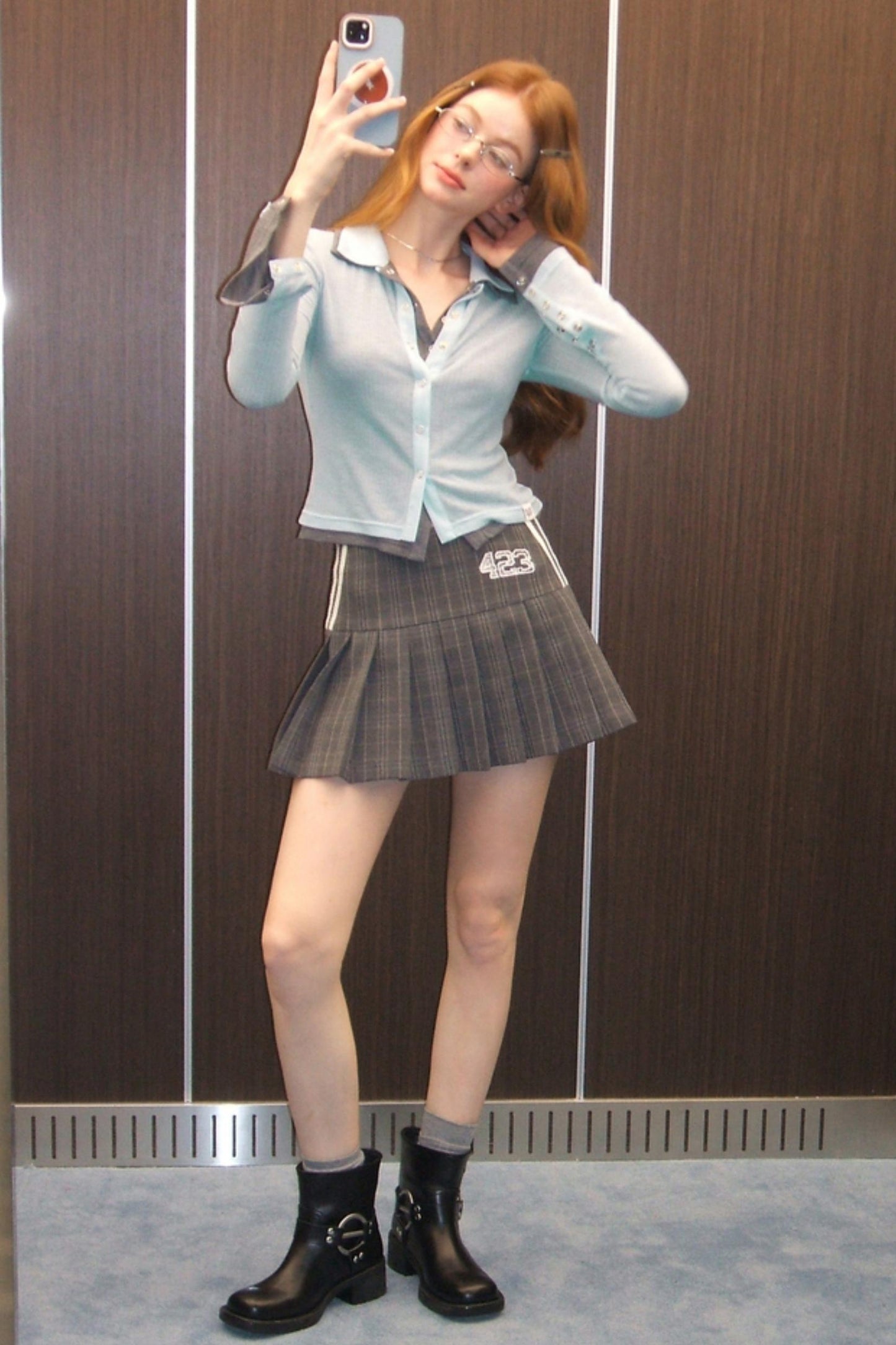 Blue Metal Buckle Slim Fit Tee