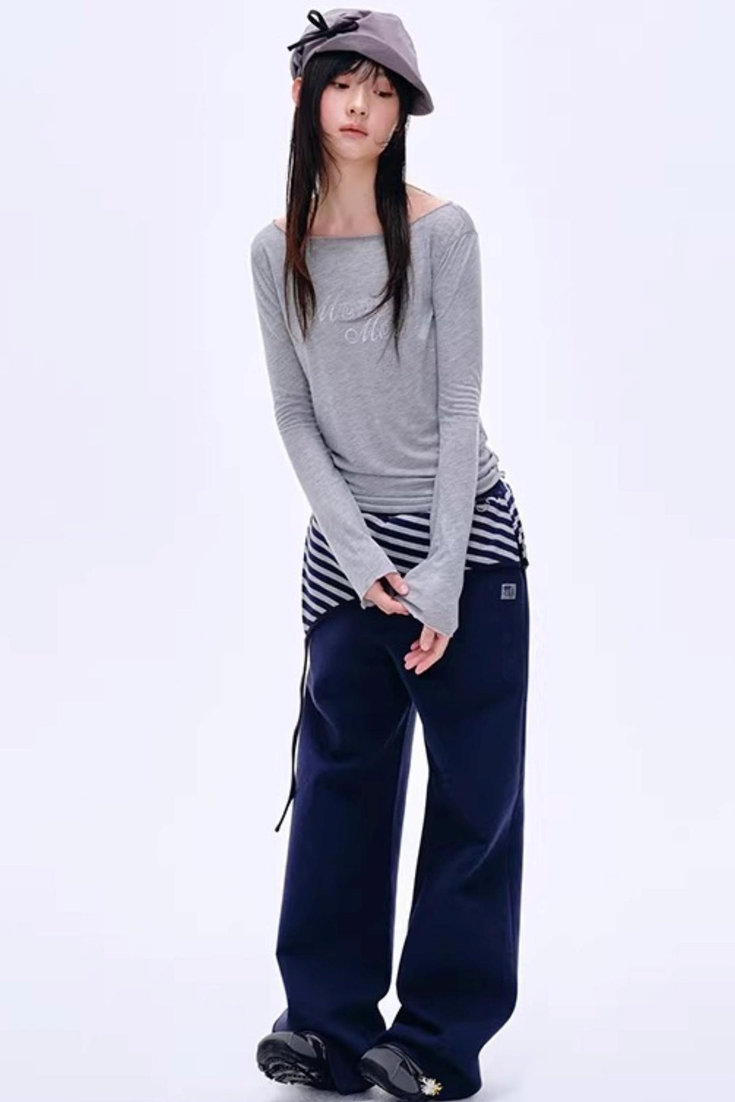Color-Blocked Striped Cotton Pants