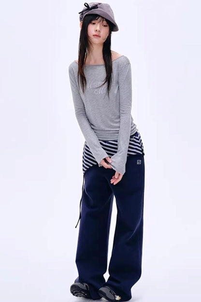 Color-Blocked Striped Cotton Pants