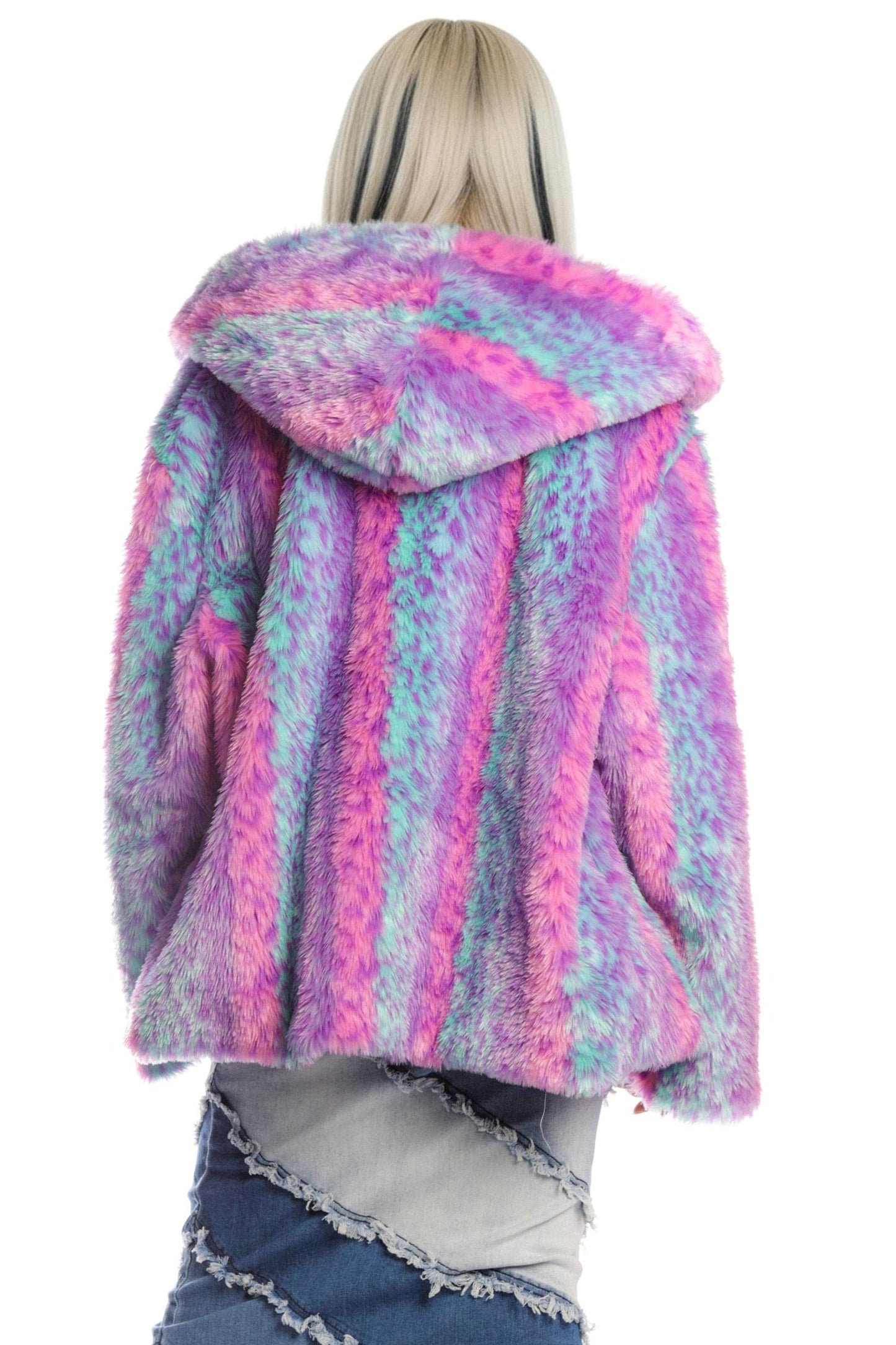 Colorful Leopard Fur Hooded Jacket