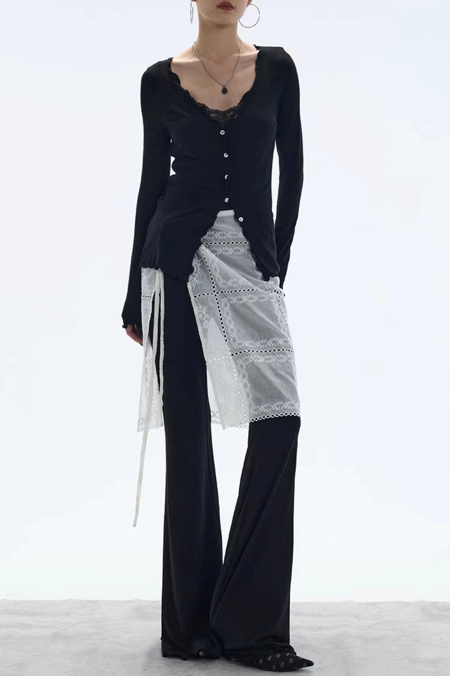 Lyocell Ruffled Long Sleeve Cardigan