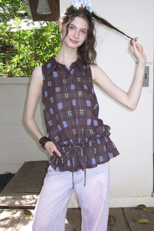 Dali Check Ruffle Top