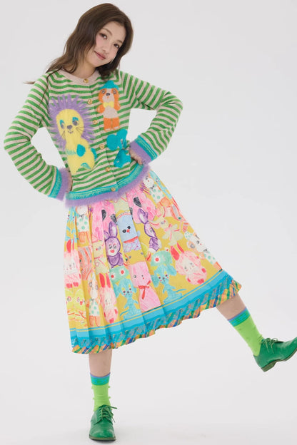 Striped Cartoon Doll Cardigan Top