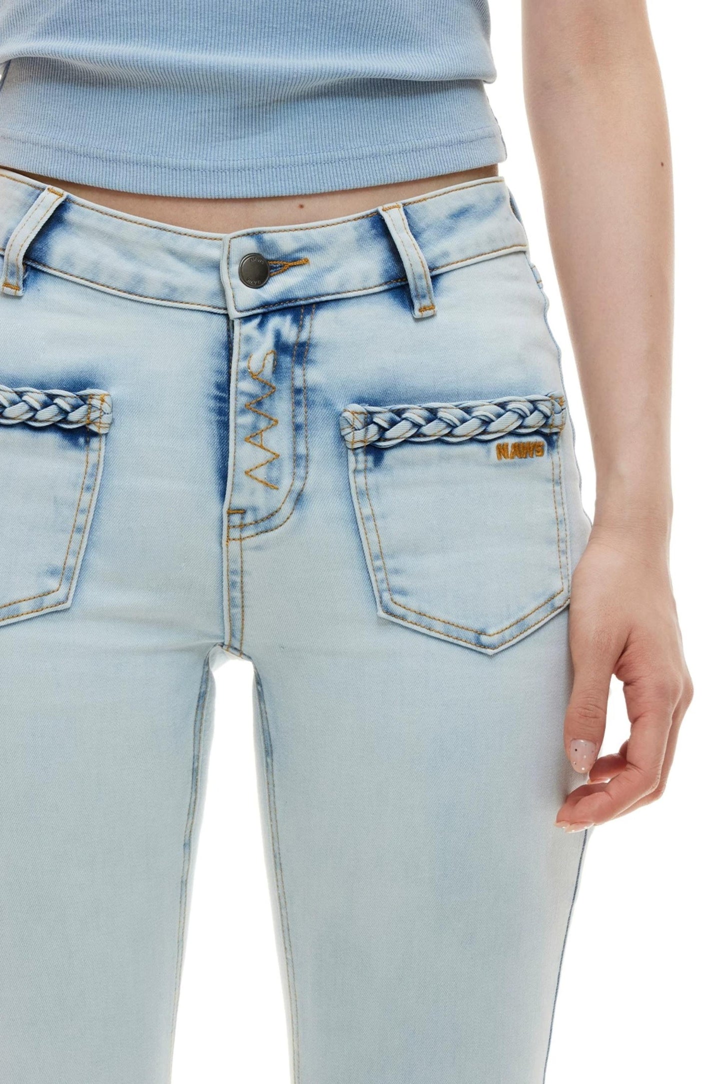 Hand-Woven Denim Flared Pants