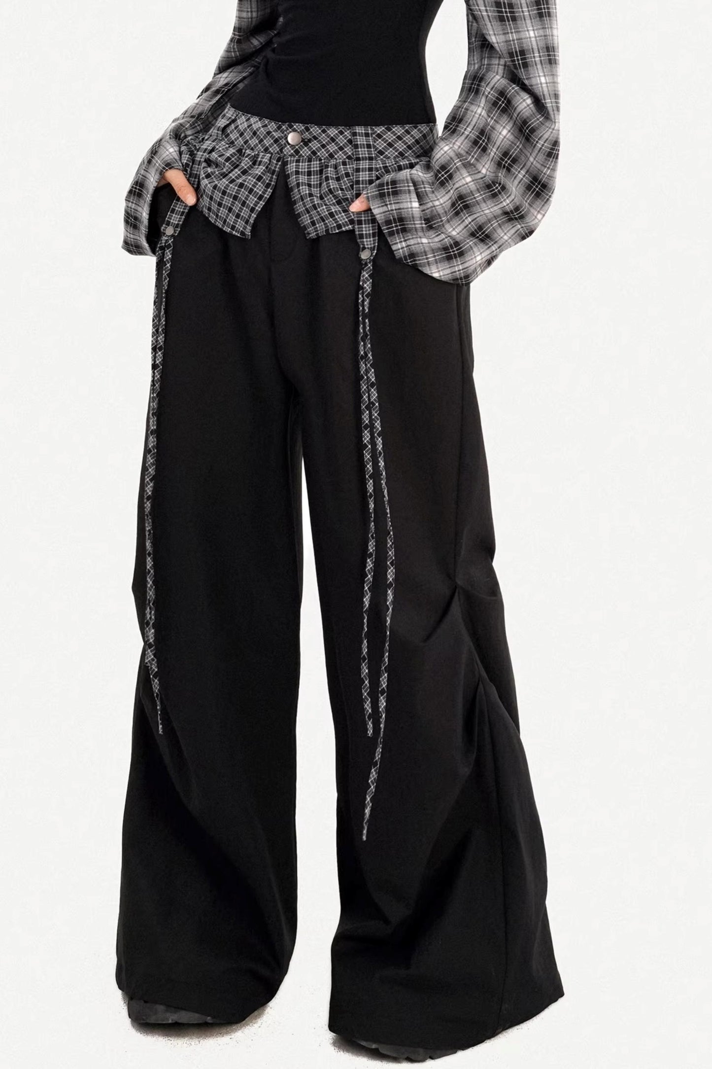 Plaid Off-Shoulder Pants Set-Up