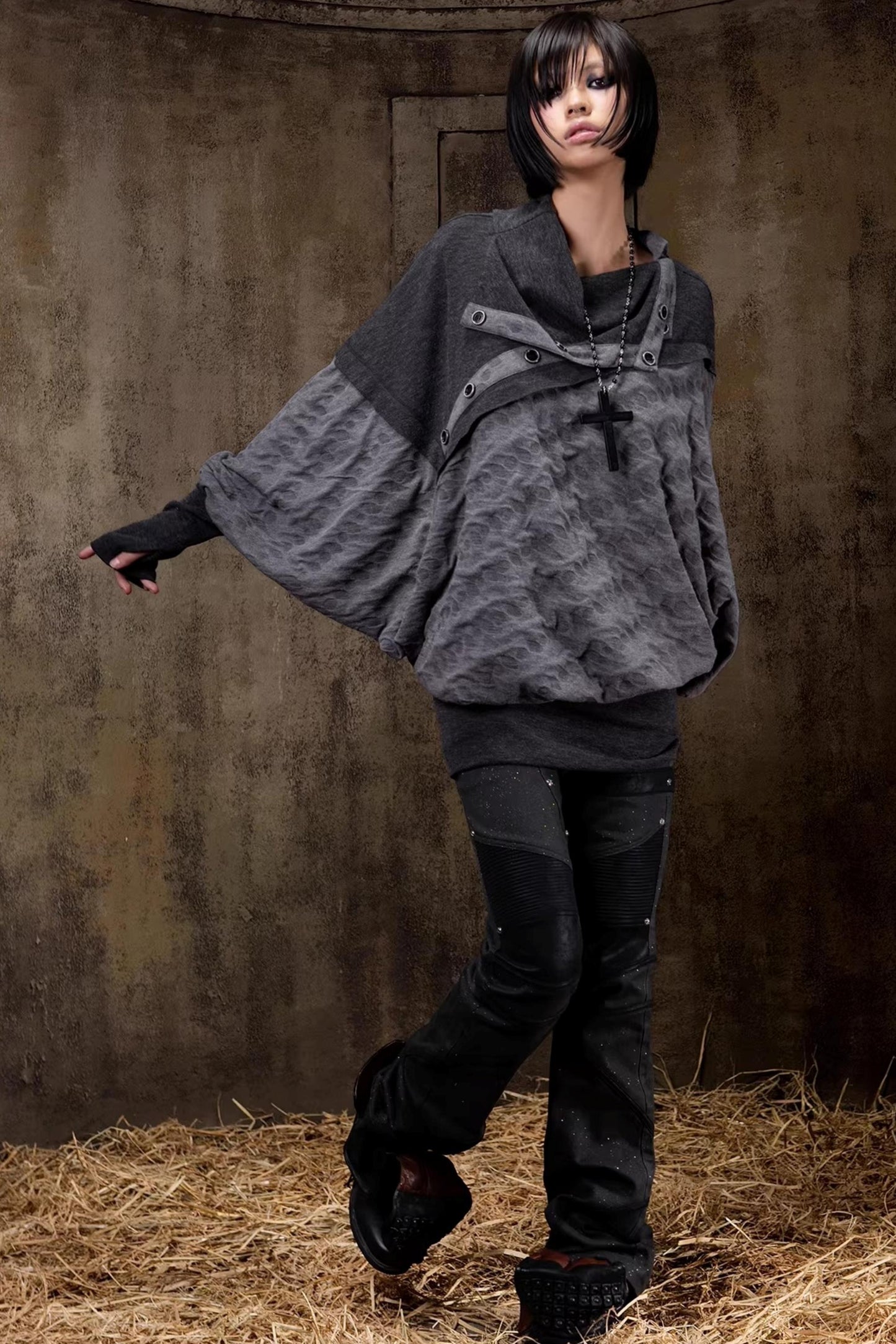 Turtleneck Batwing Sleeve Knit Top