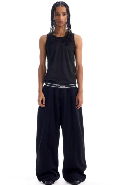 Contrast Ribbed Wide-Leg Pants