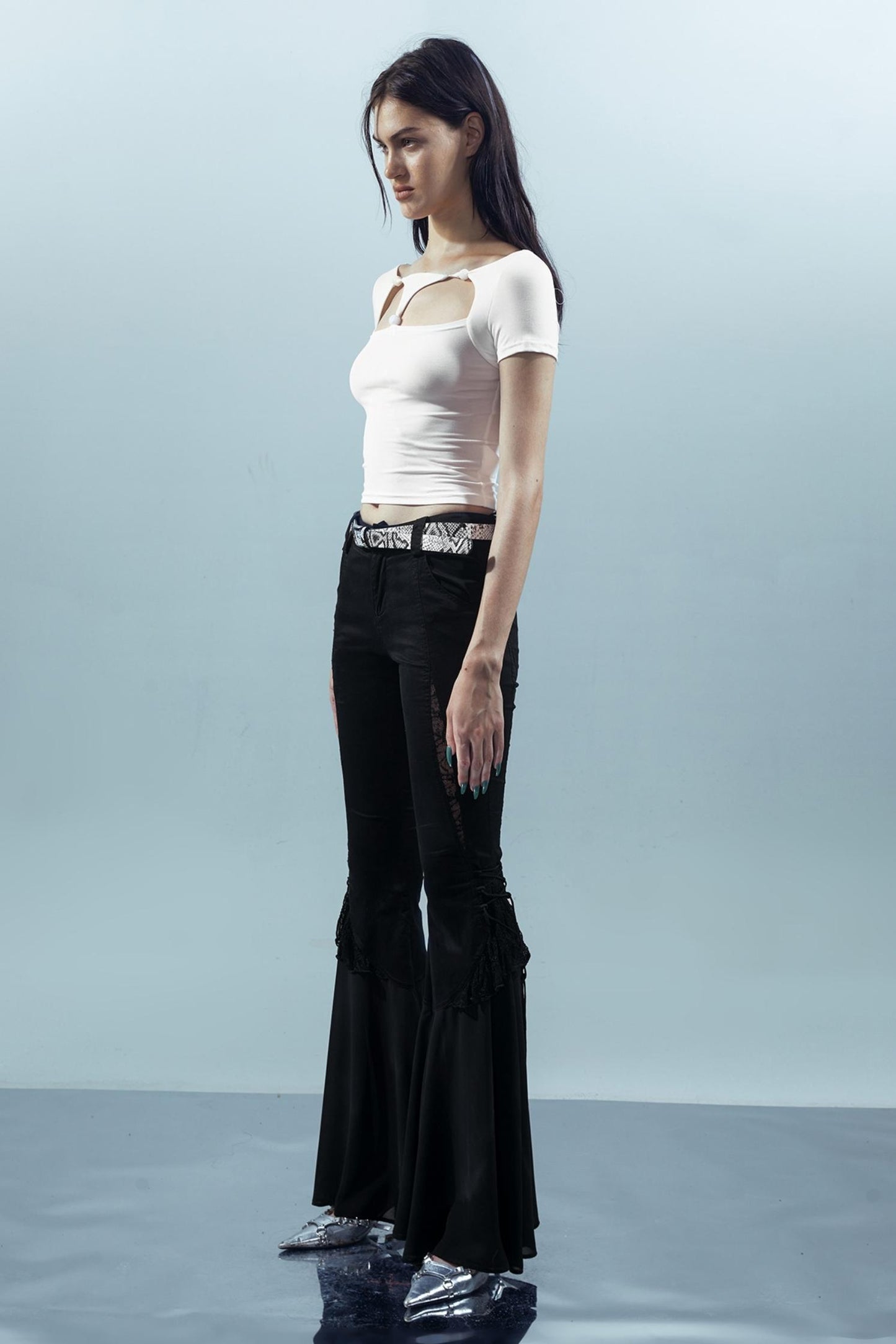 Beaded Mesh Crew Neck Tee