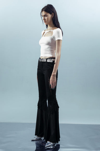 Beaded Mesh Crew Neck Tee