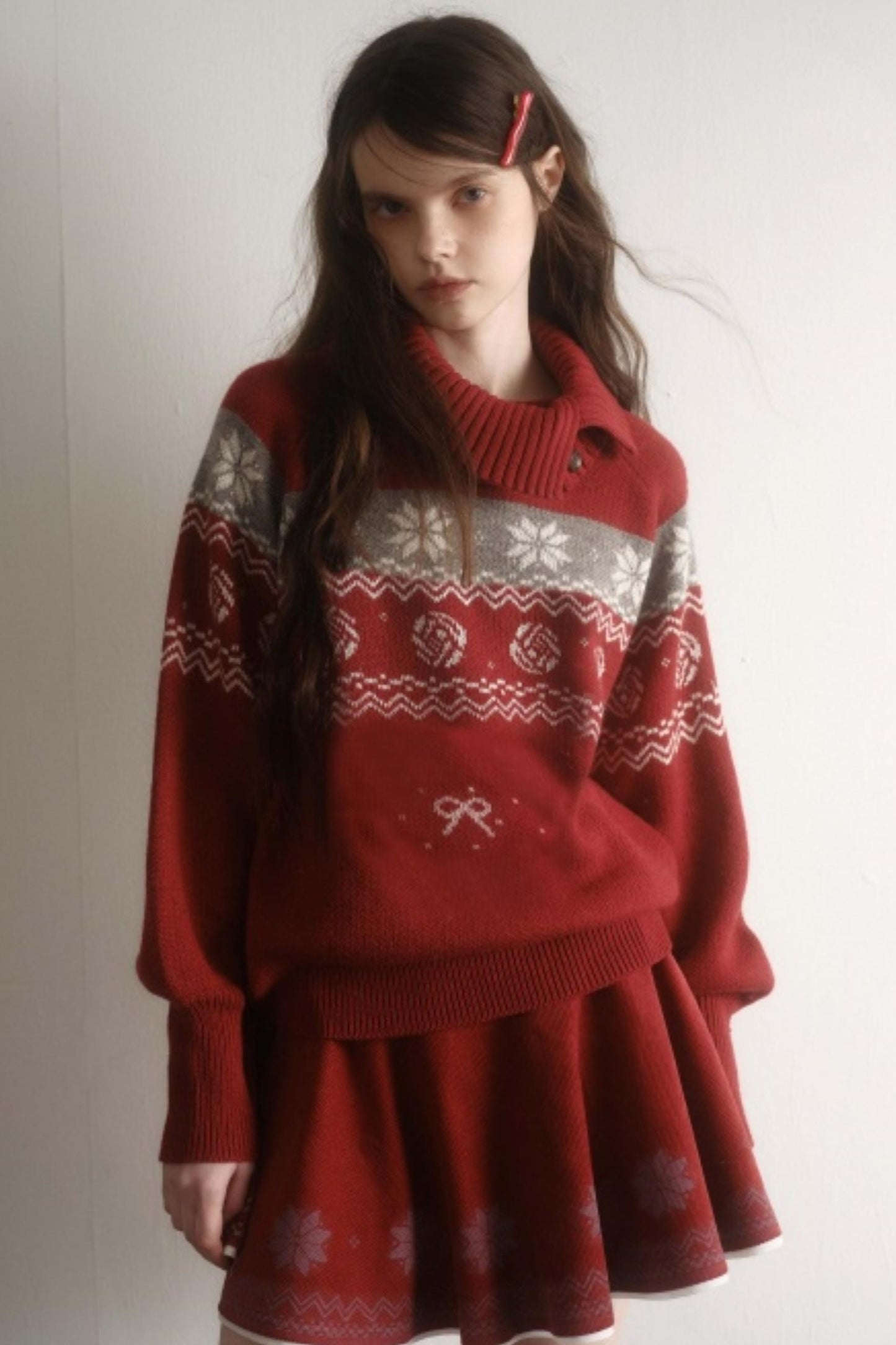 Velvet Cat Patch Wool Sweater Set-Up