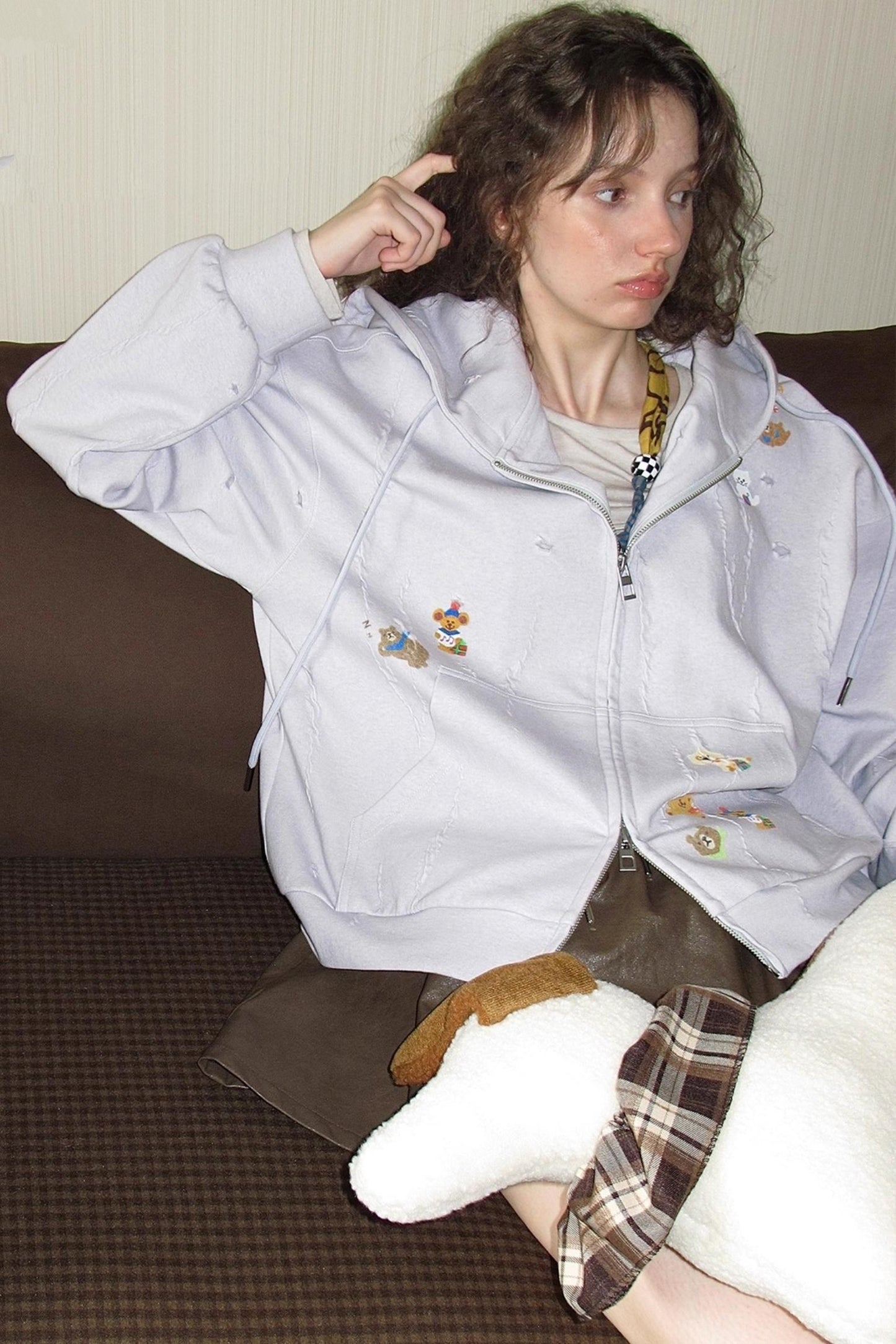 Ceramic Worn Craft Hooded Sweatshirt Coat