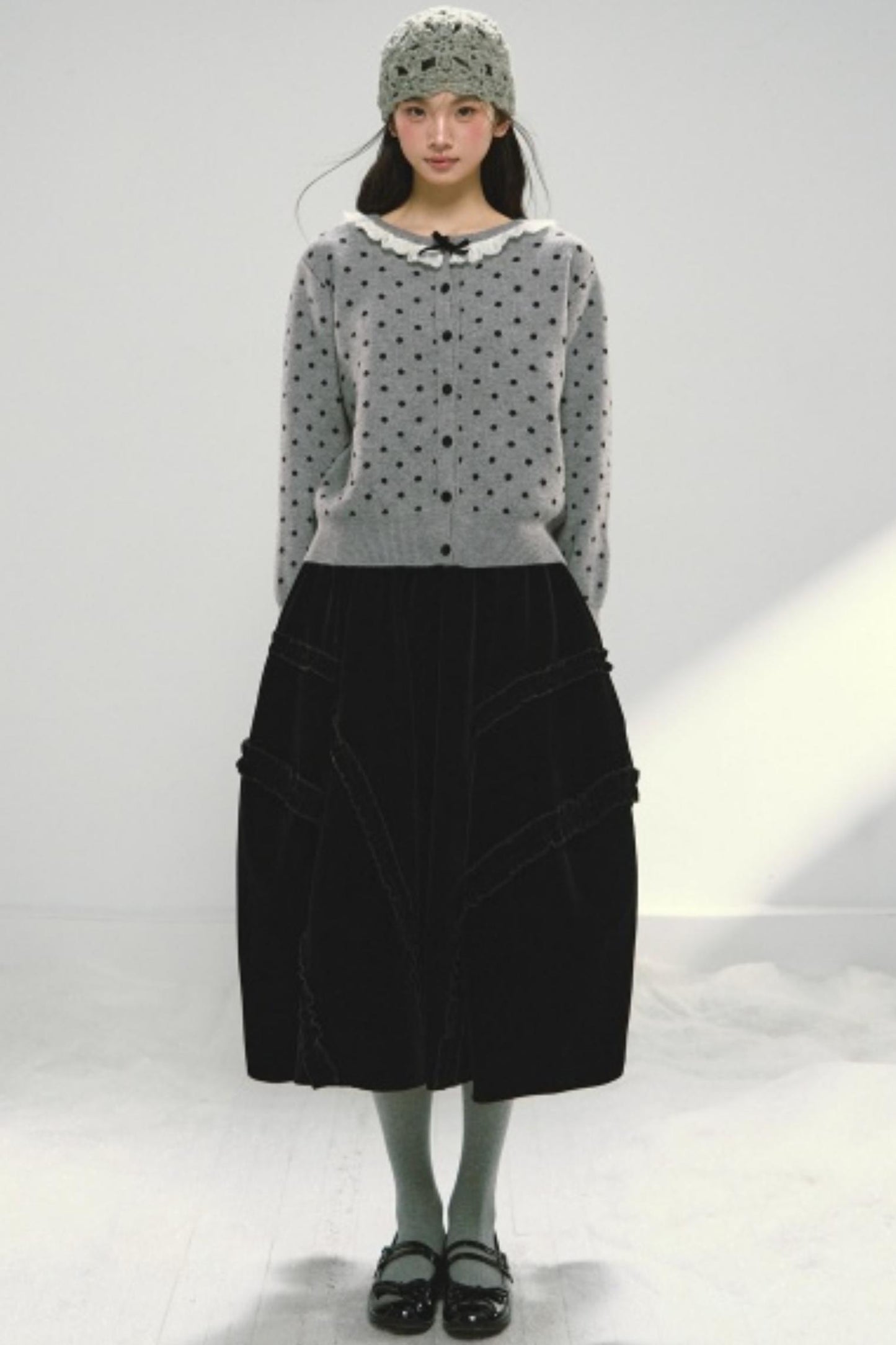 Velvet Ruffled Floral Skirt