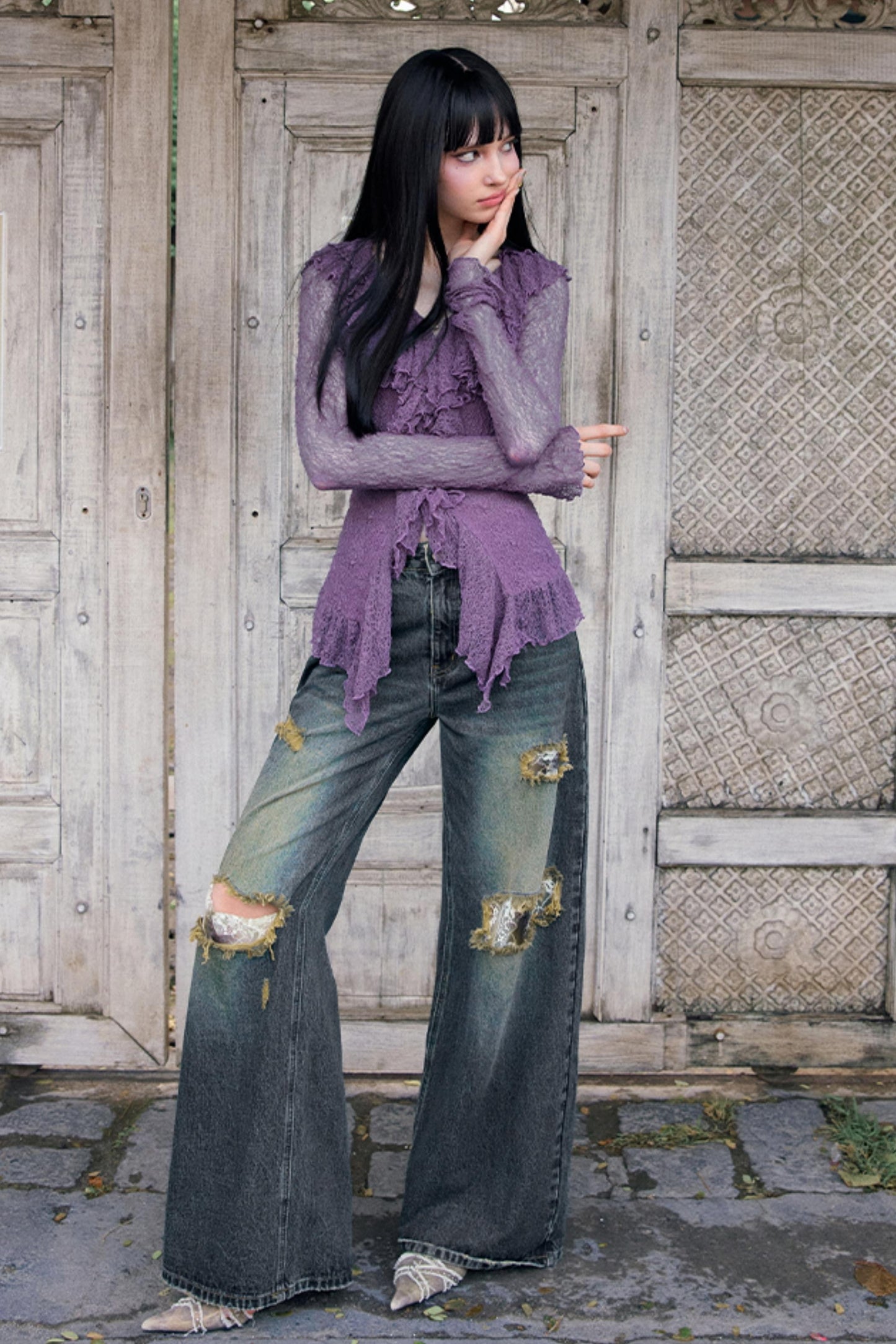 Summer Lace Ruffle Knit Top