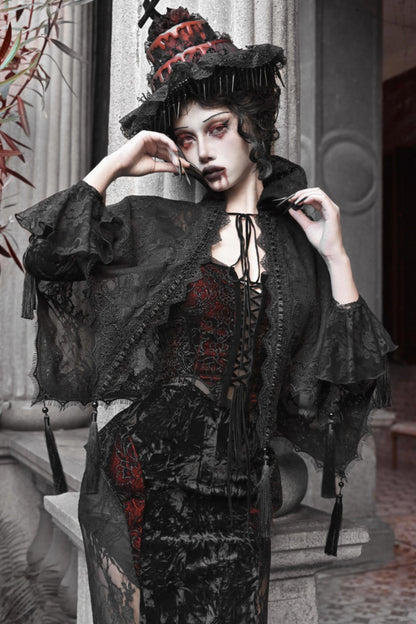 Crimson Blood Gothic Lace Cape Set-Up