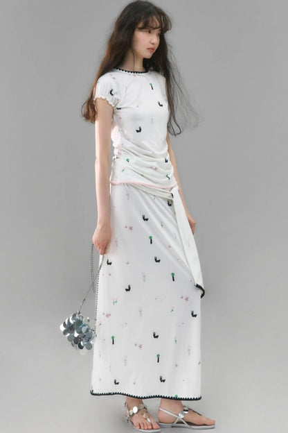 Wilderness Rabbit Patchwork Belt Long Skirt