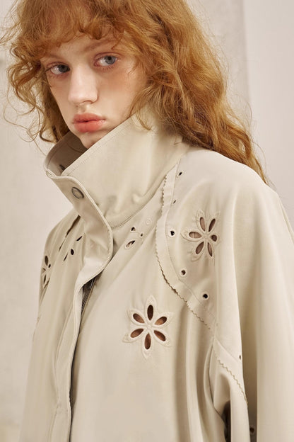 Embroidered Stand Leather Jacket