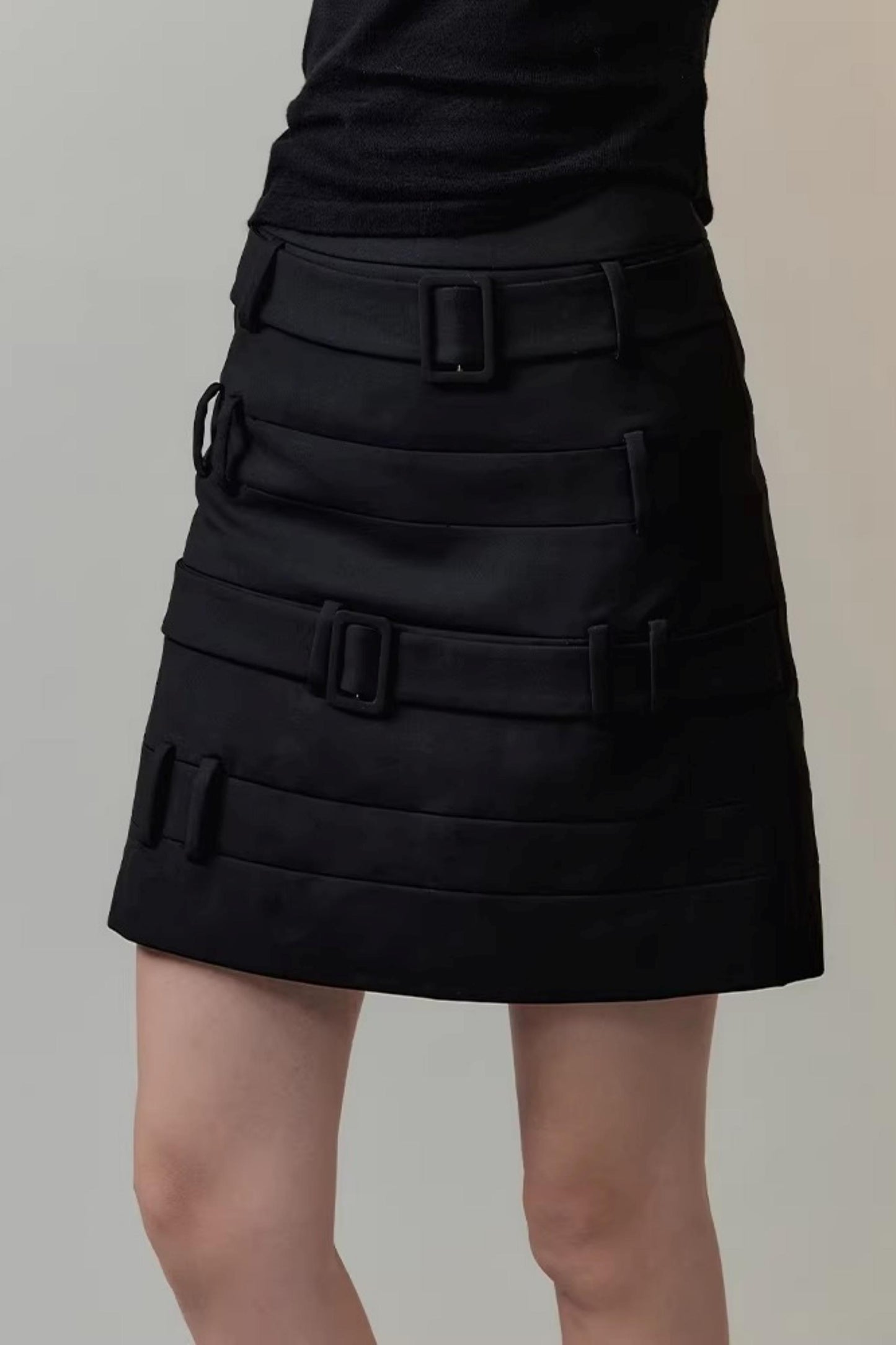 Faux Belt A-Line Skirt