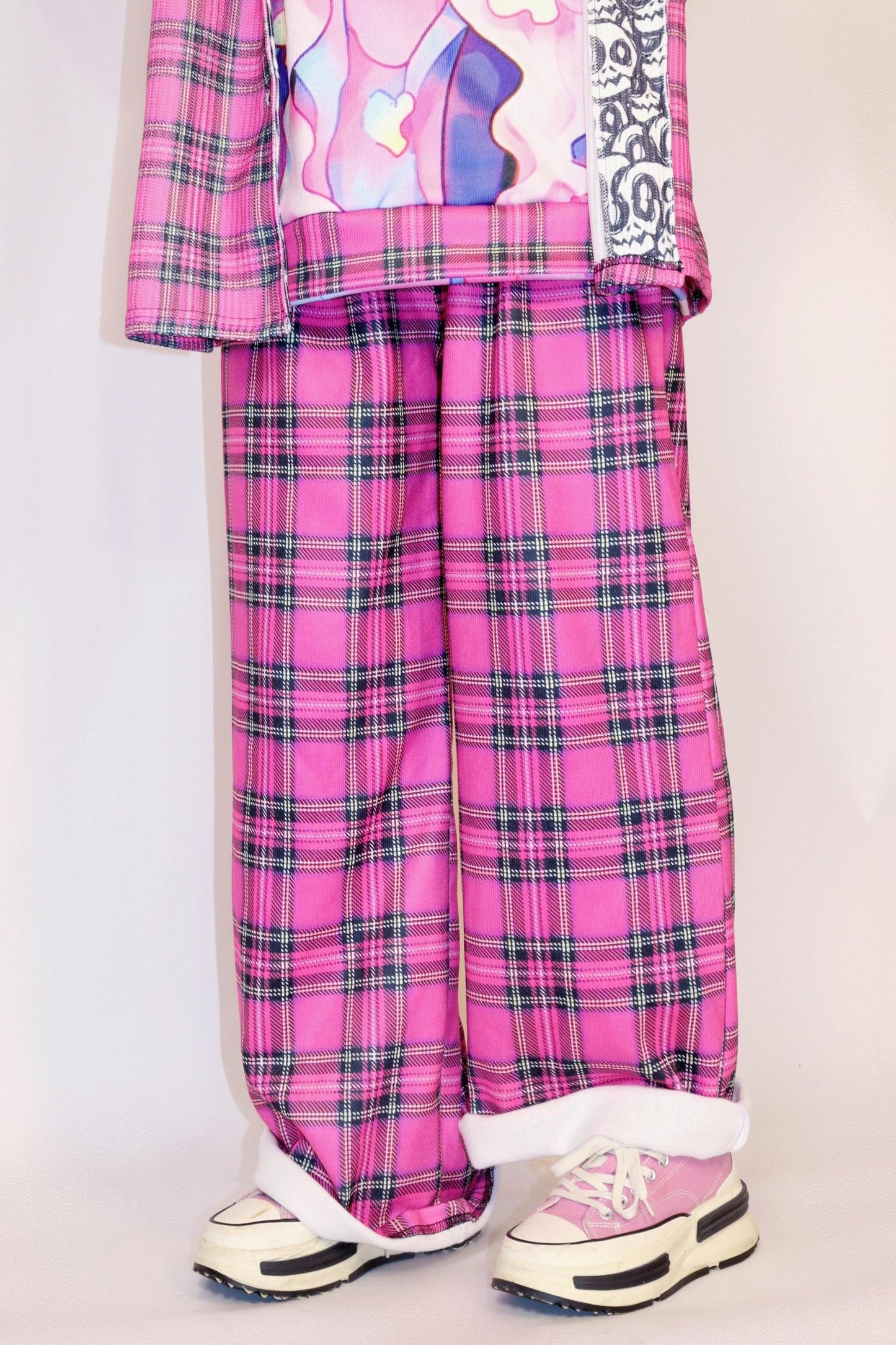 Pink Check Wide-leg Pants
