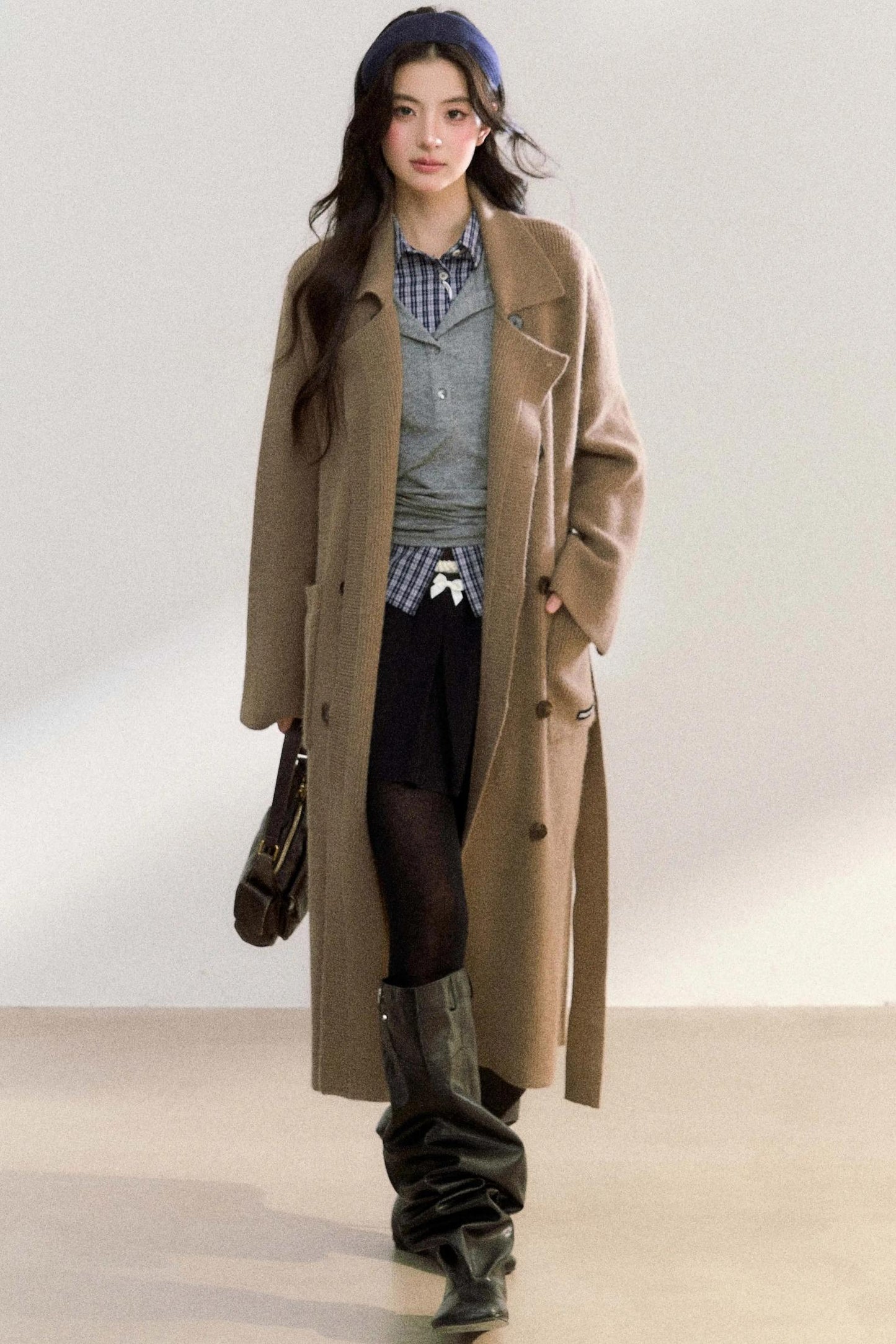 Lapel Double-Breasted Knit Coat