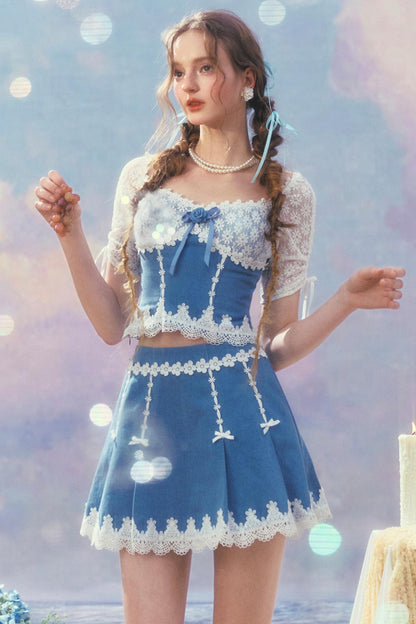 Patchwork Denim Skirt Set-Up