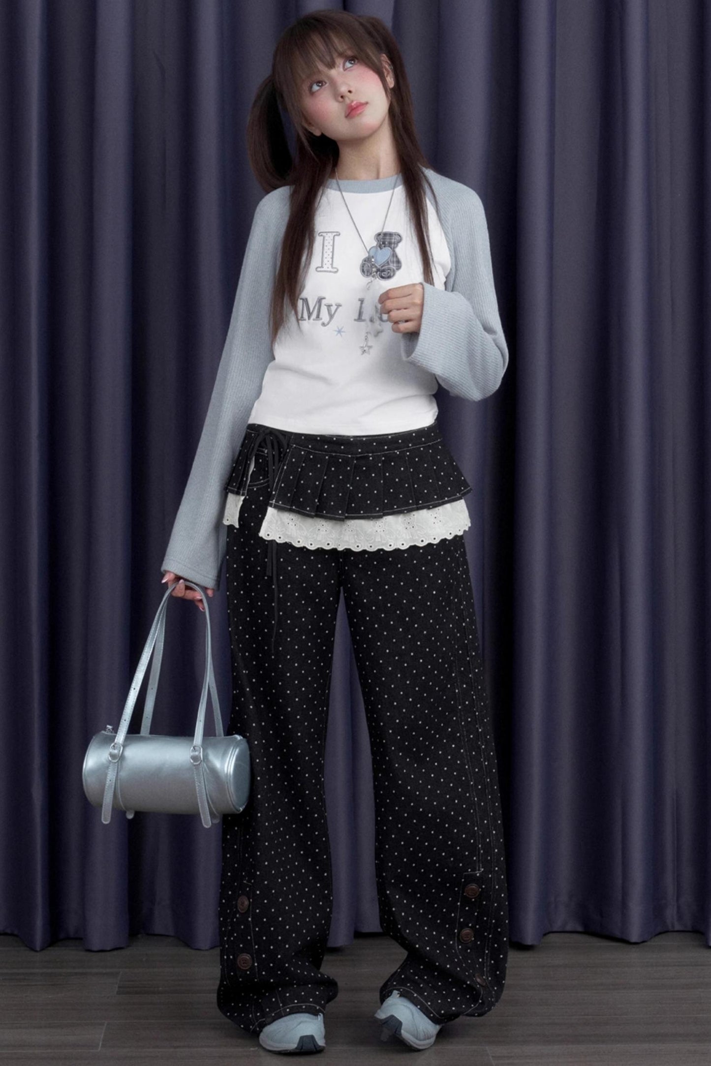 Detachable Skirt Polka Dot Jeans