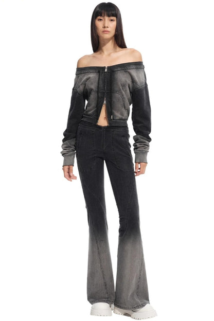 Ink-Dotted One-Shoulder Long-Sleeved Top