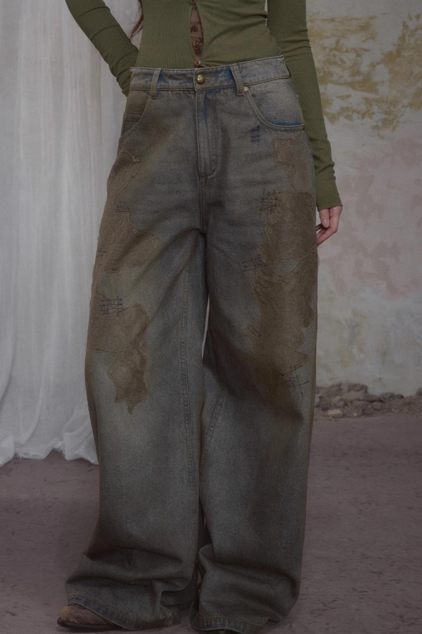 Retro Lace Straight Jeans