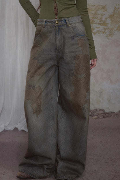 Retro Lace Straight Jeans