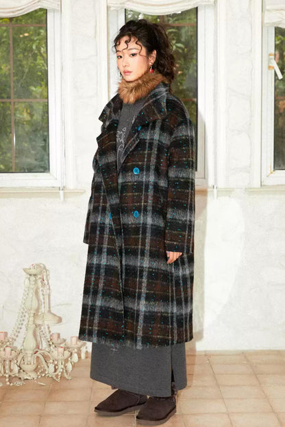 Moonlit Camellia Plaid Tweed Coat