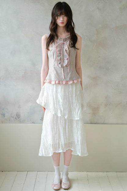 White Pleated Gauze Skirt