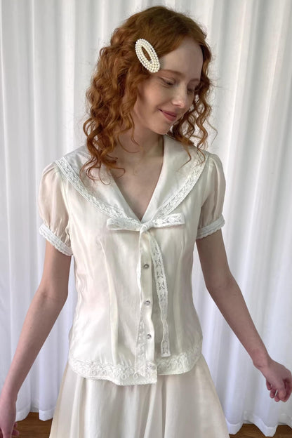 Navy Collar Lace Blouse