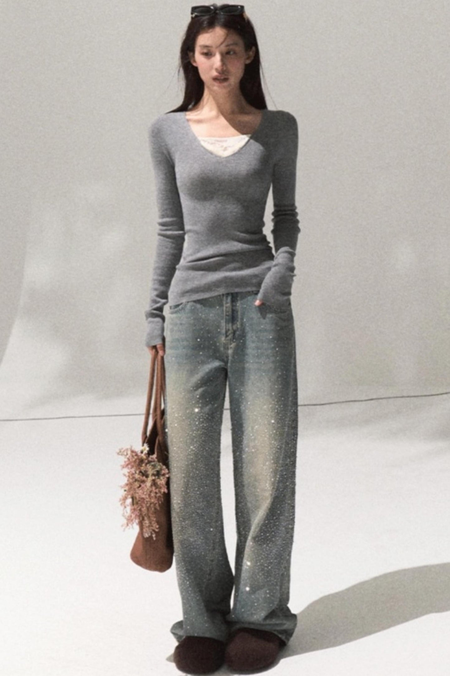 V-Neck Slim Casual Knit Sweater