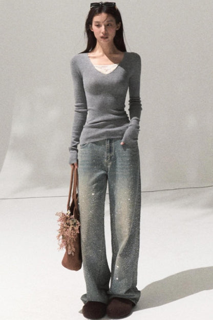 V-Neck Slim Casual Knit Sweater