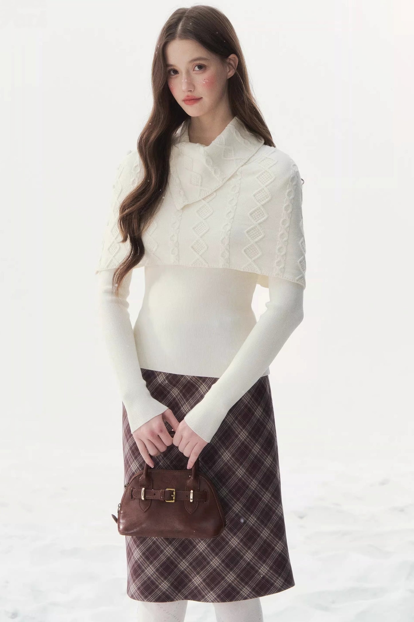 Retro Twist-Knit Cape Sweater