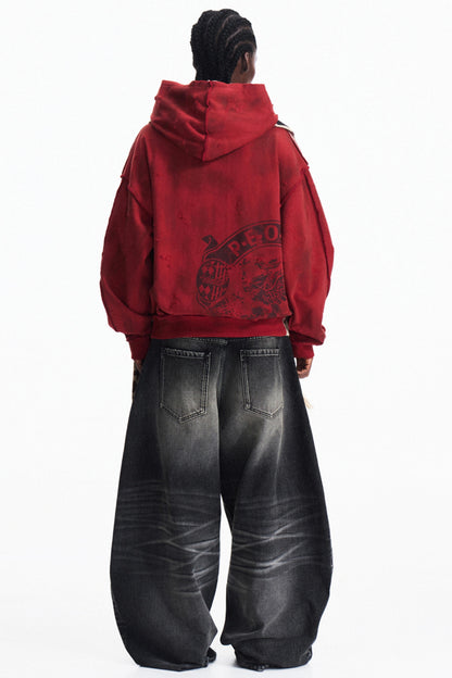 Distressed Scuffed Hooded Cardigan