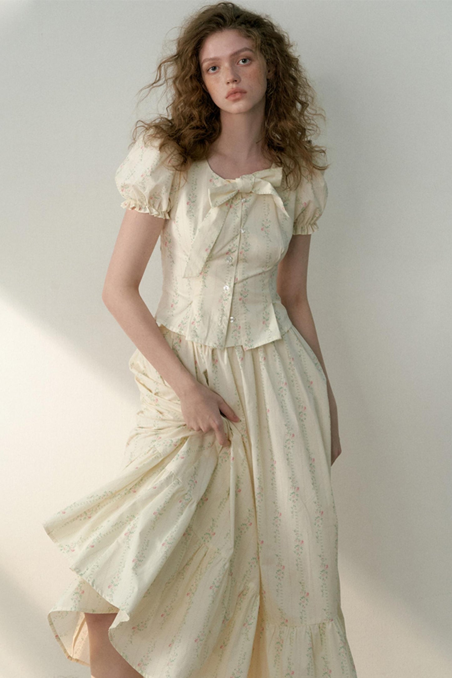 Floral Tie Bubble Sleeve Set-Up