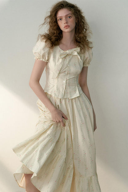 Floral Tie Bubble Sleeve Set-Up